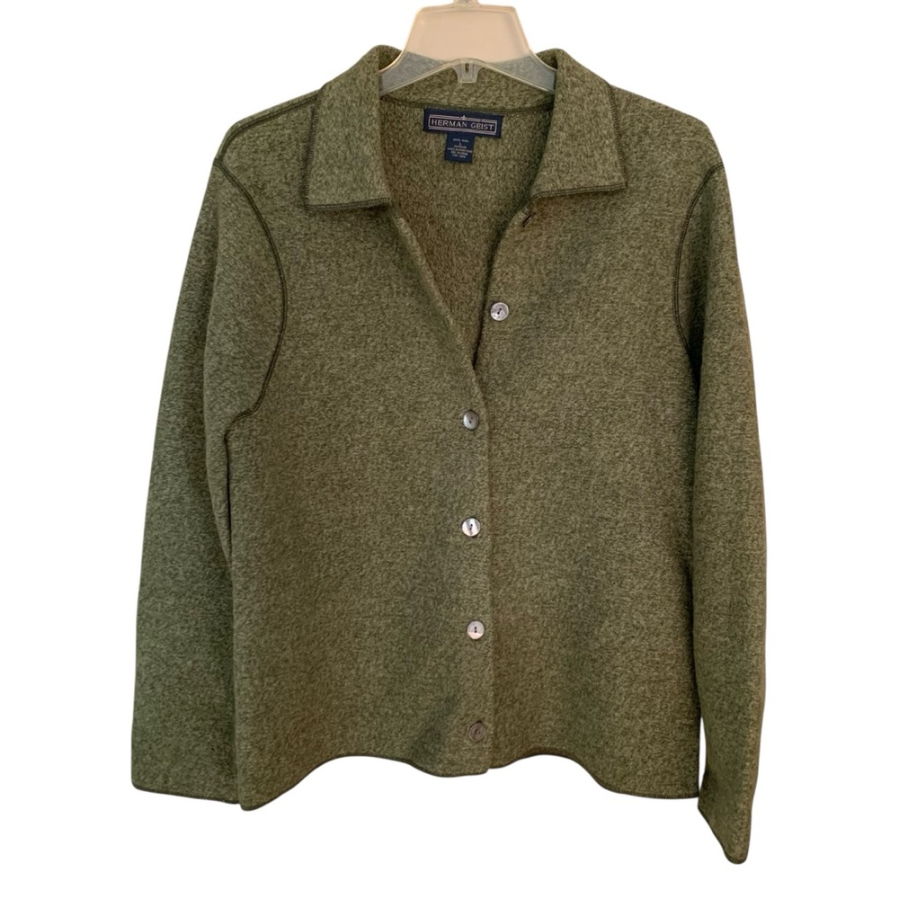 Herman Geist Women Sz.L Wool Green Sweater Jacket